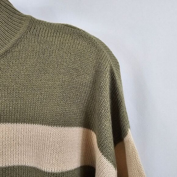 H&M Mock Neck Striped Sweater in Khaki/Green Stripe - Size M - Picture 4 of 10